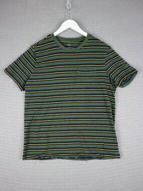Gap Striped Pocket Tee Mens Medium Green Navy Yellow